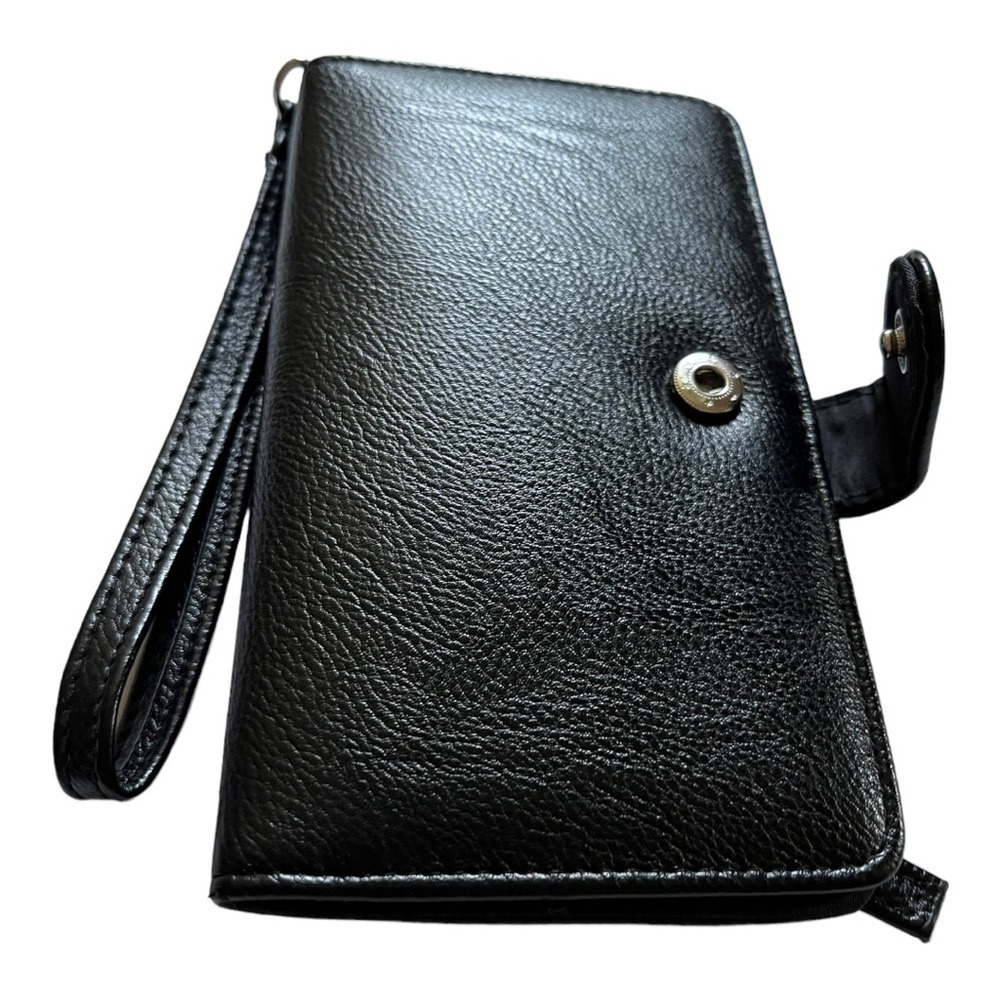 Safe keeper RFID black vegan leather wristlet phone holder.